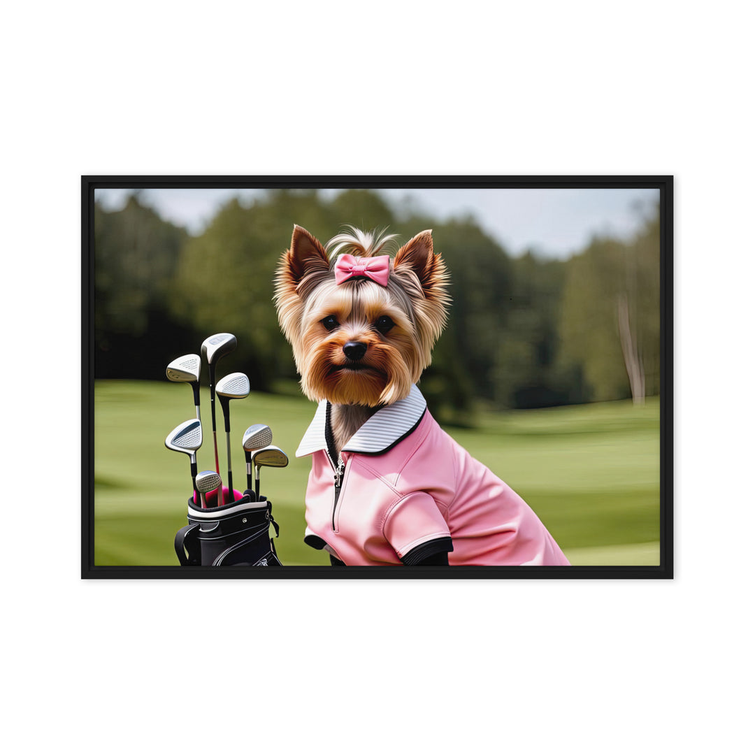 Yorkshire Terrier Golfer- Framed canvas v2