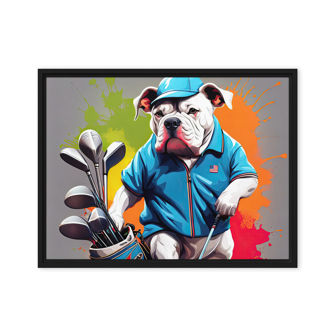 Bulldog Golfer- Framed canvas v2