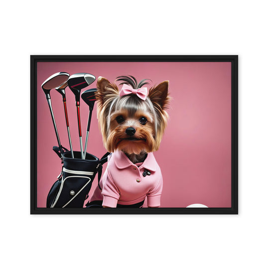 Yorkshire Terrier Golfer- Framed canvas