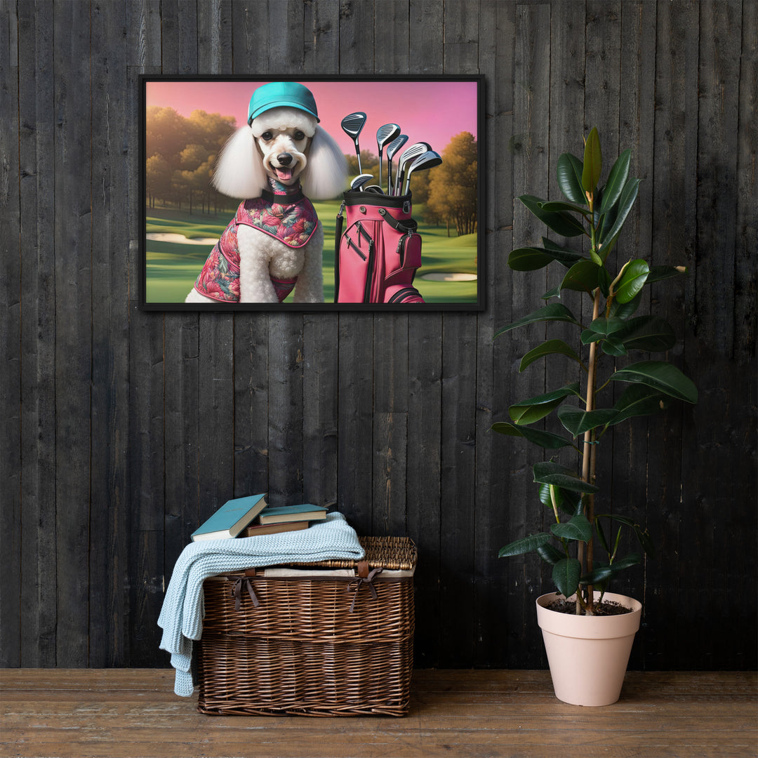 Poodle Golfer- Framed canvas v5