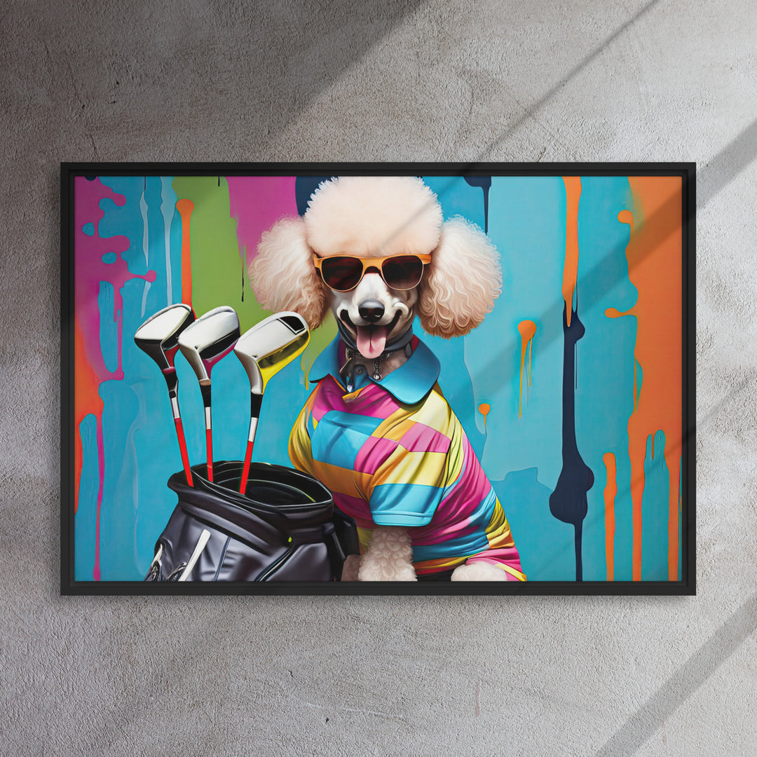 Poodle Golfer- Framed canvas v4