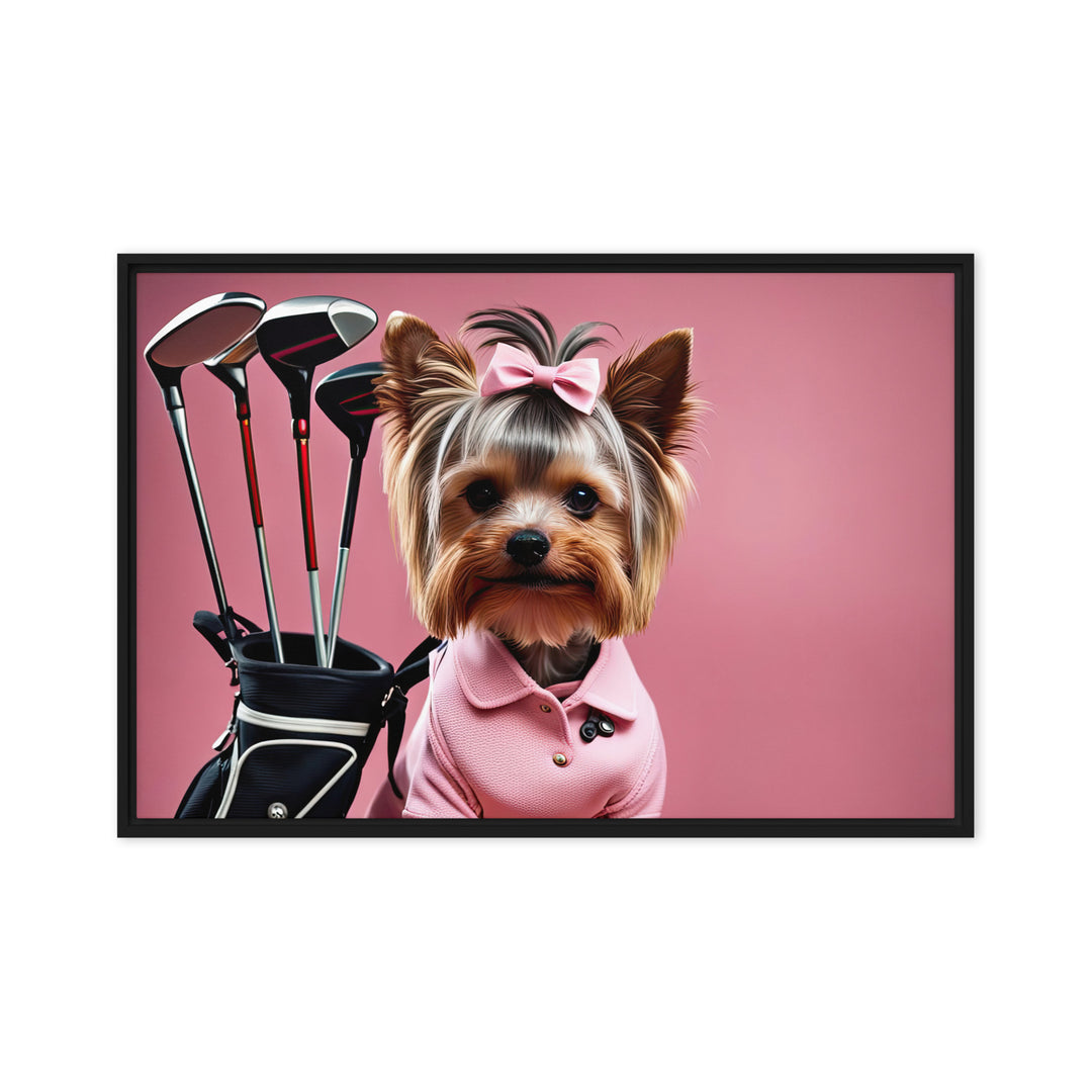 Yorkshire Terrier Golfer- Framed canvas