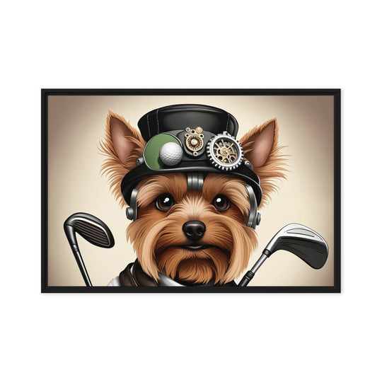 Yorkshire Terrier Golfer- Framed canvas v3