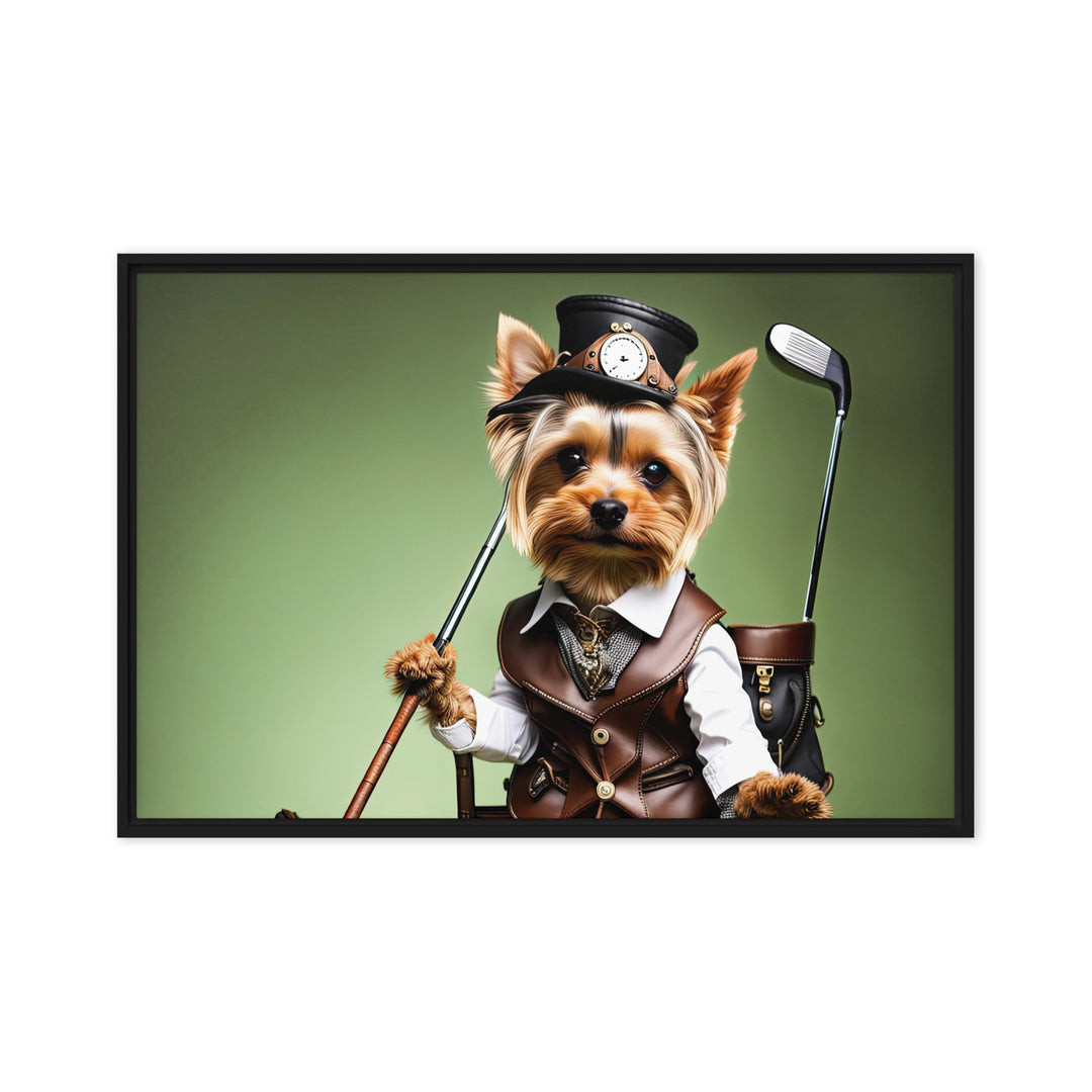 Yorkshire Terrier Golfer- Framed canvas v4