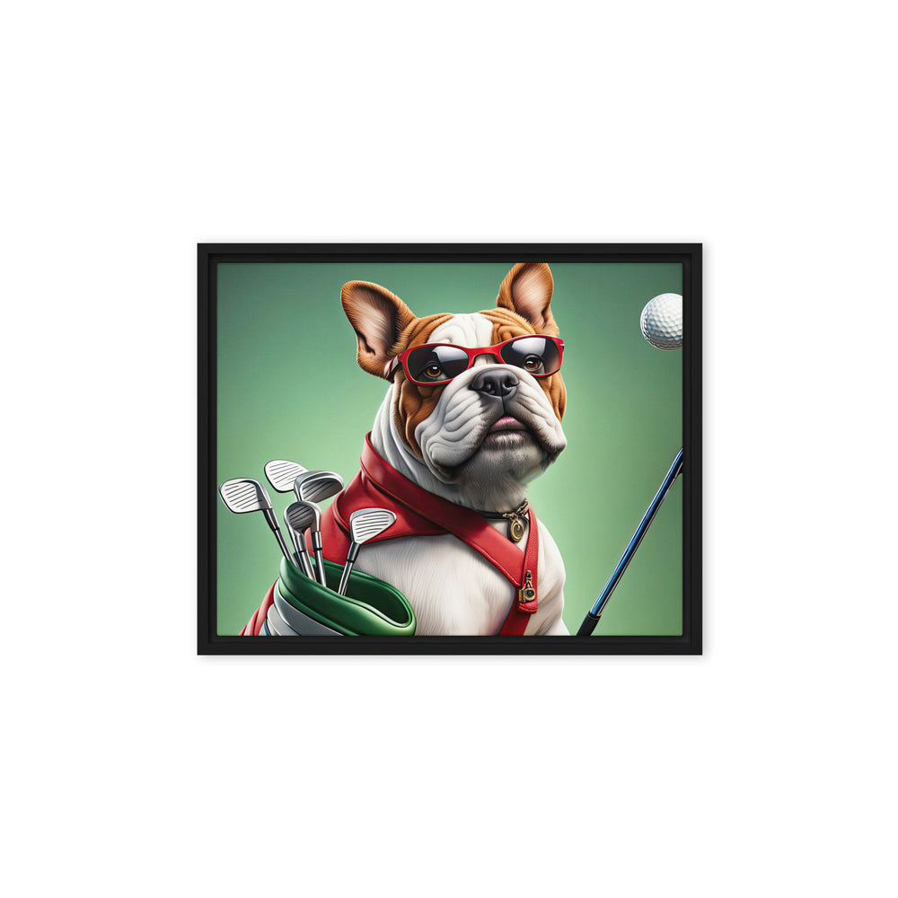 Bulldog Golfer- Framed canvas