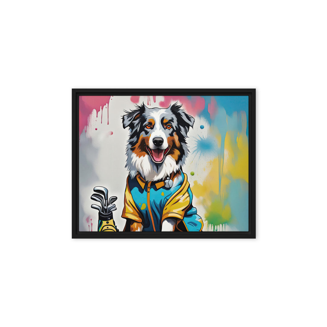 Australian Shepherd Golfer- Framed canvas v3