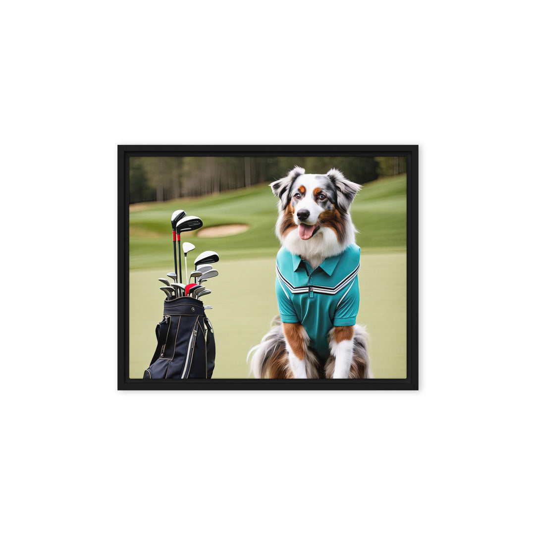 Australian Shepherd Golfer- Framed canvas v4