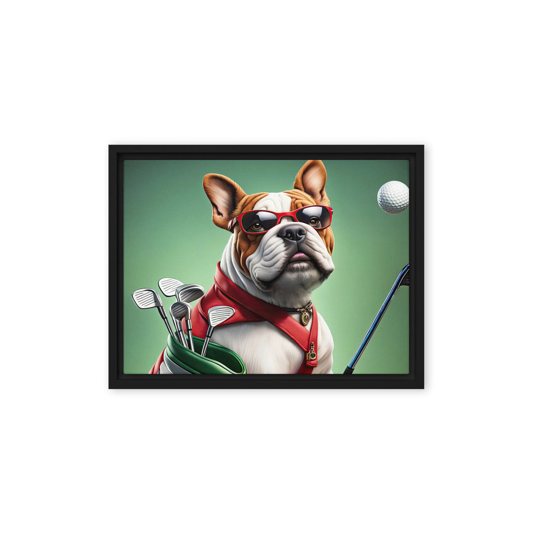 Bulldog Golfer- Framed canvas