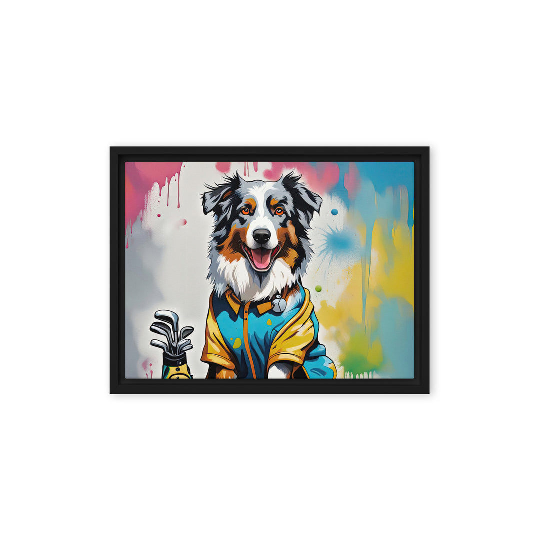 Australian Shepherd Golfer- Framed canvas v3