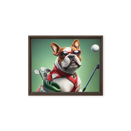 Bulldog Golfer- Framed canvas