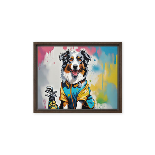 Australian Shepherd Golfer- Framed canvas v3