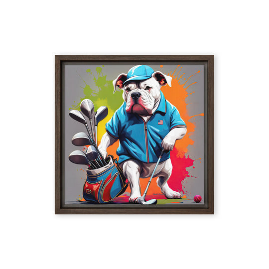 Bulldog Golfer- Framed canvas v2