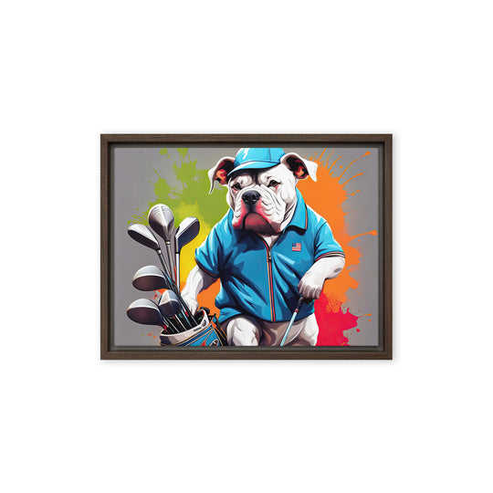 Bulldog Golfer- Framed canvas v2