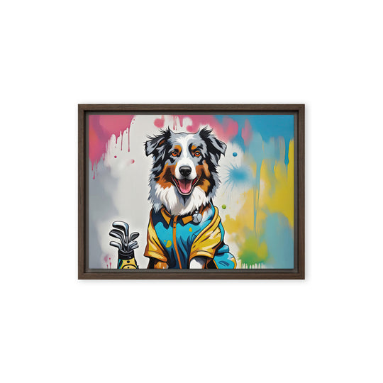 Australian Shepherd Golfer- Framed canvas v3