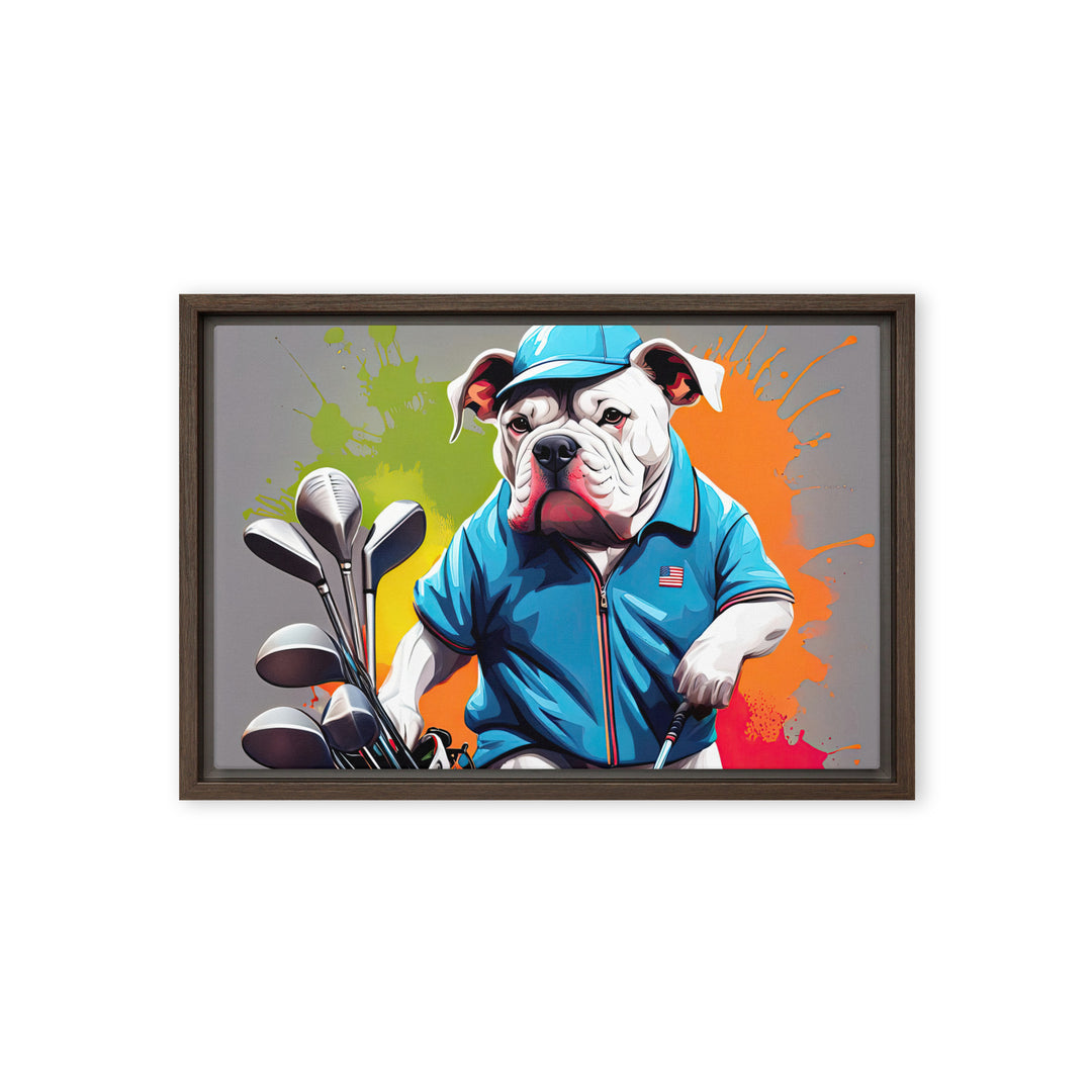 Bulldog Golfer- Framed canvas v2