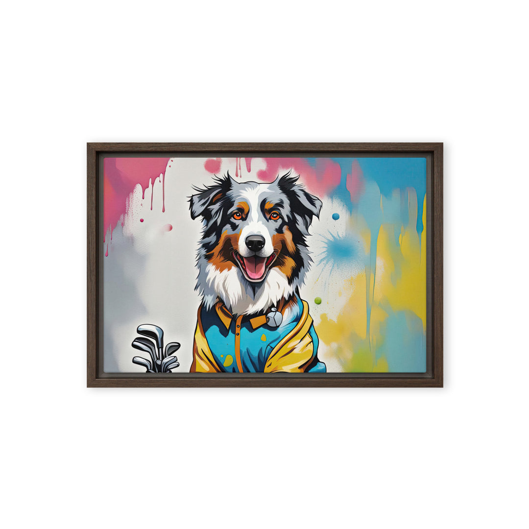 Australian Shepherd Golfer- Framed canvas v3