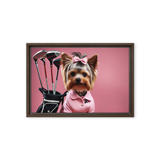 Yorkshire Terrier Golfer- Framed canvas