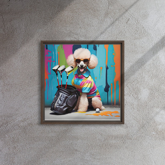 Poodle Golfer- Framed canvas v4