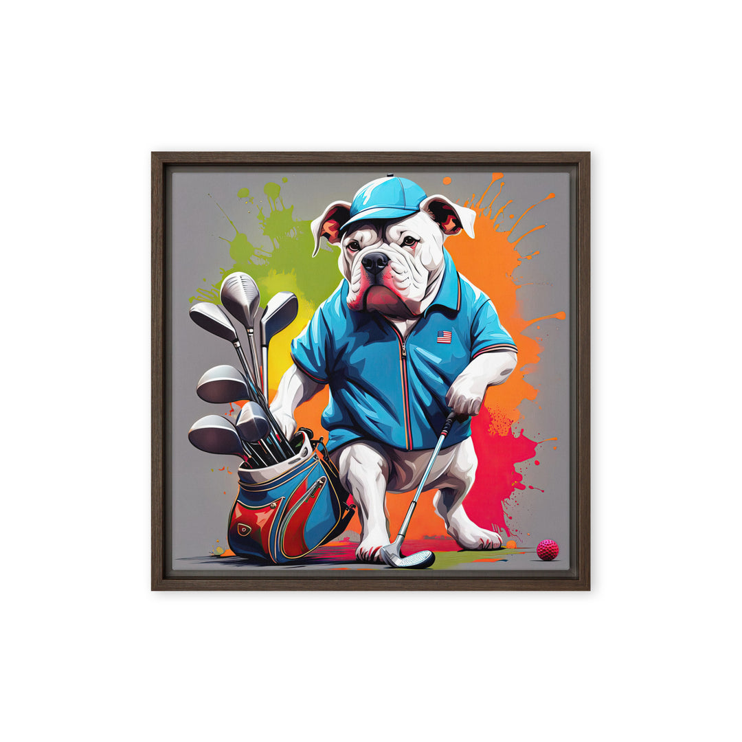 Bulldog Golfer- Framed canvas v2