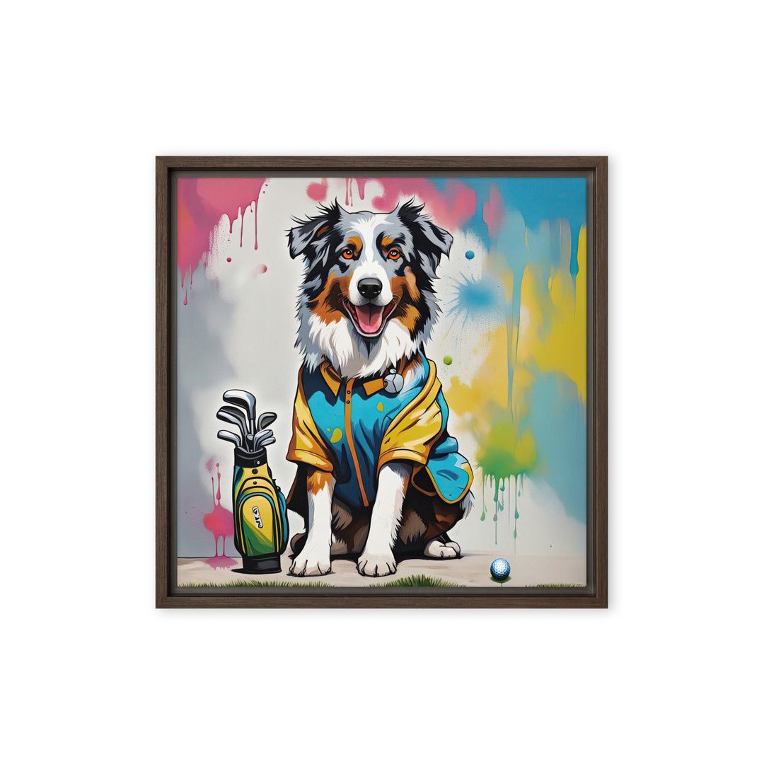 Australian Shepherd Golfer- Framed canvas v3