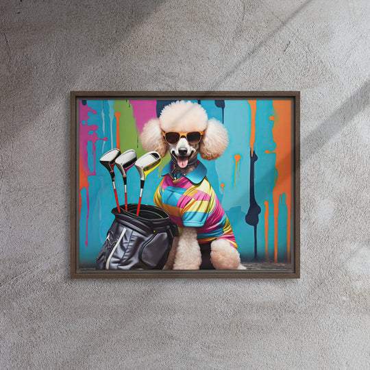 Poodle Golfer- Framed canvas v4