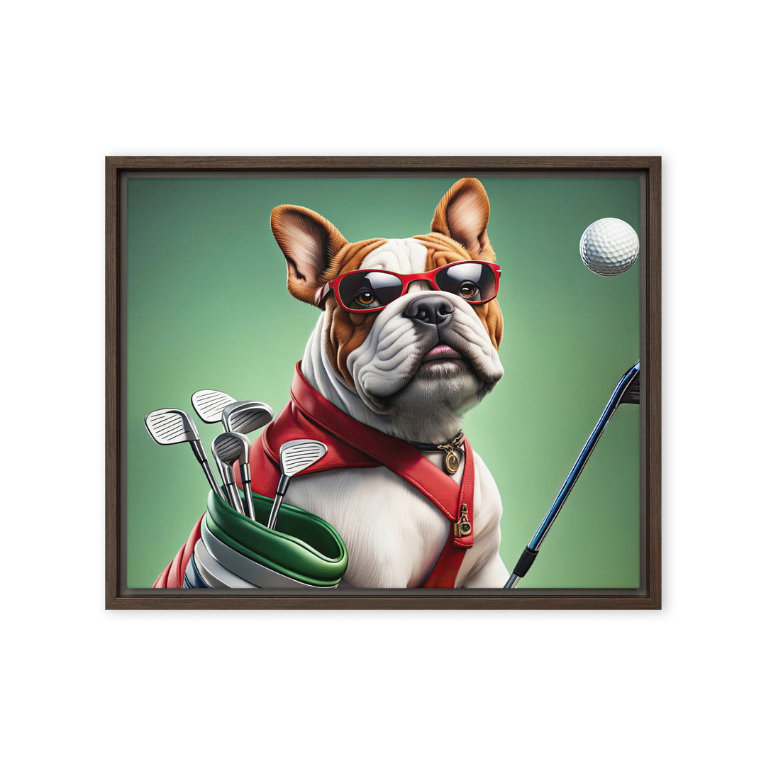 Bulldog Golfer- Framed canvas