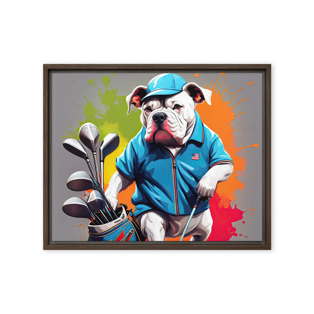 Bulldog Golfer- Framed canvas v2