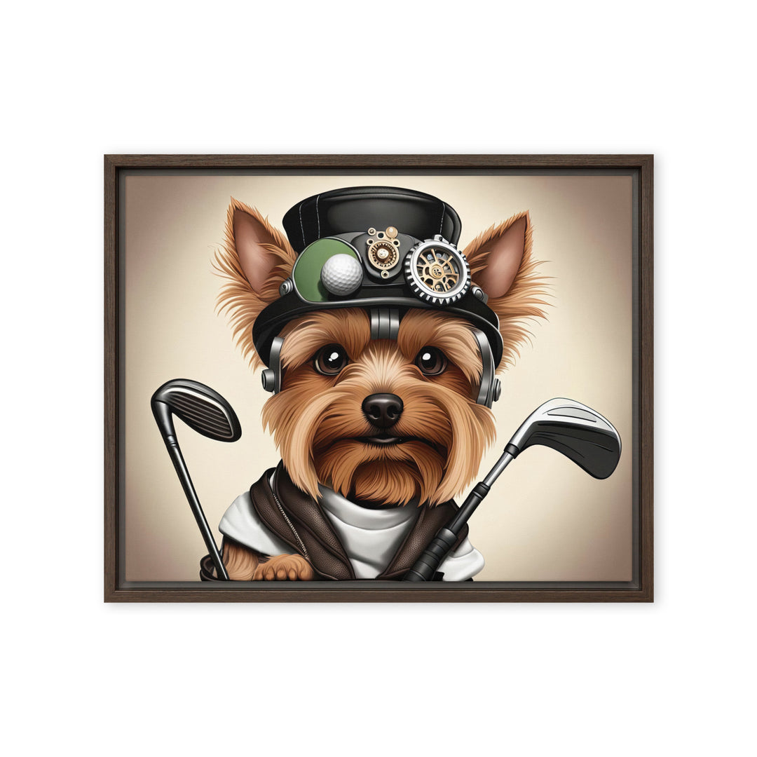 Yorkshire Terrier Golfer- Framed canvas v3