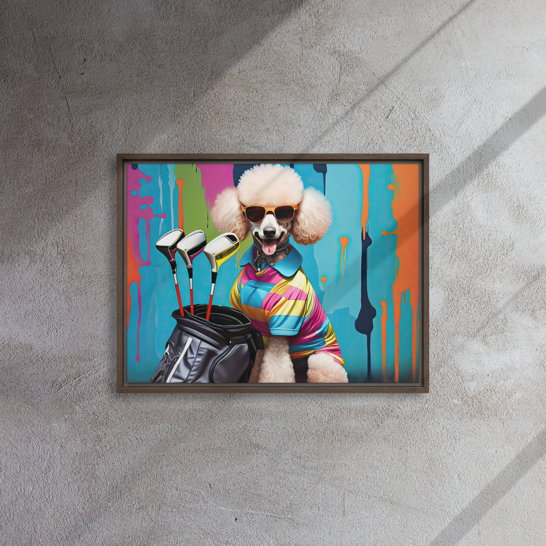 Poodle Golfer- Framed canvas v4