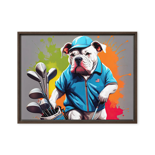 Bulldog Golfer- Framed canvas v2