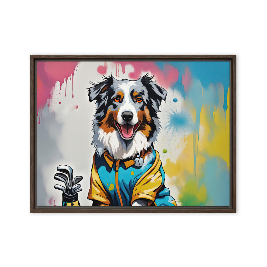 Australian Shepherd Golfer- Framed canvas v3