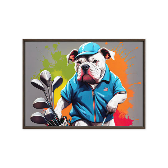 Bulldog Golfer- Framed canvas v2