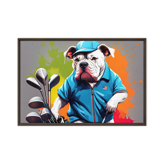 Bulldog Golfer- Framed canvas v2