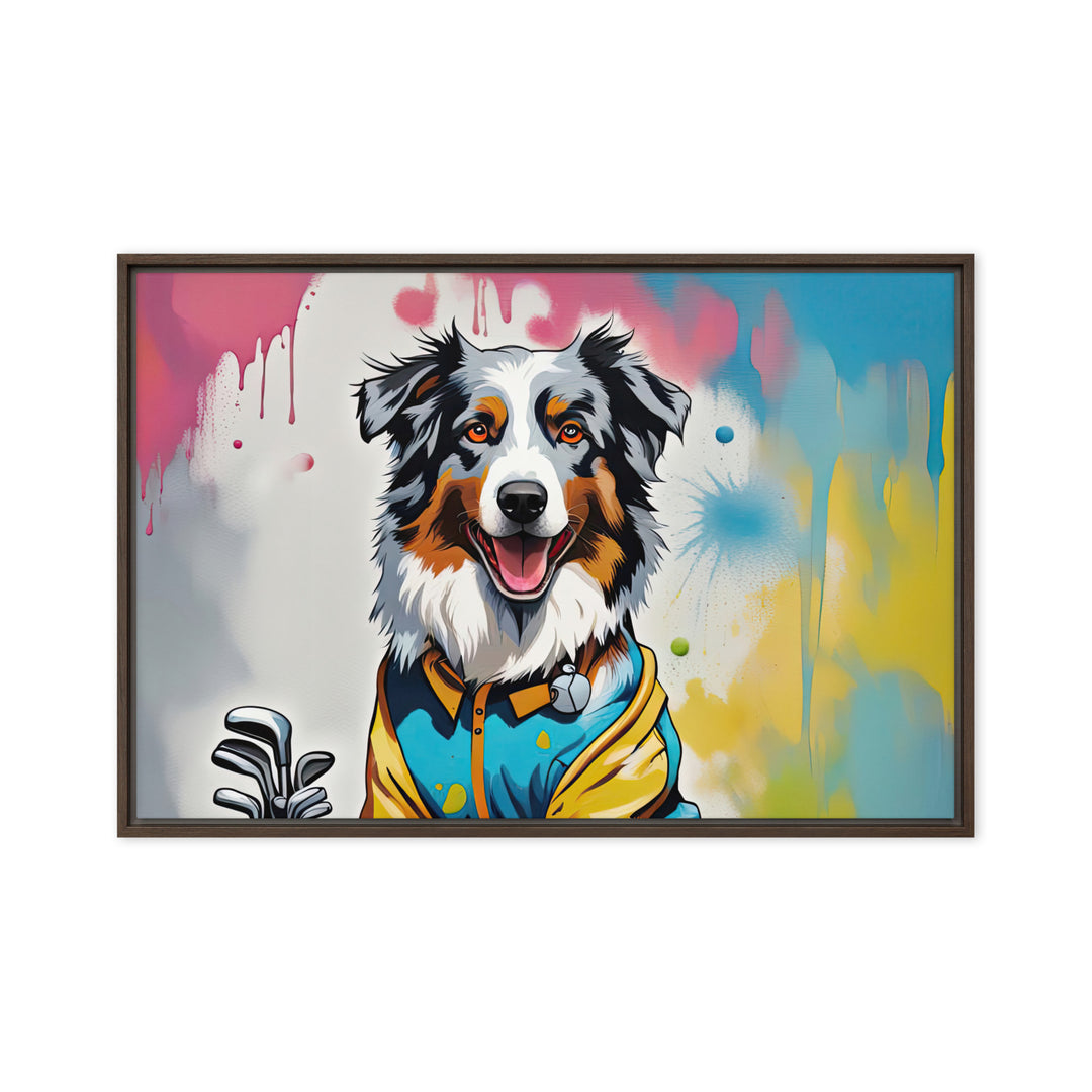 Australian Shepherd Golfer- Framed canvas v3