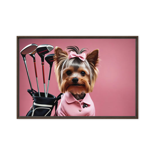 Yorkshire Terrier Golfer- Framed canvas