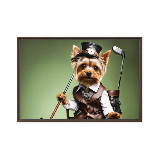 Yorkshire Terrier Golfer- Framed canvas v4