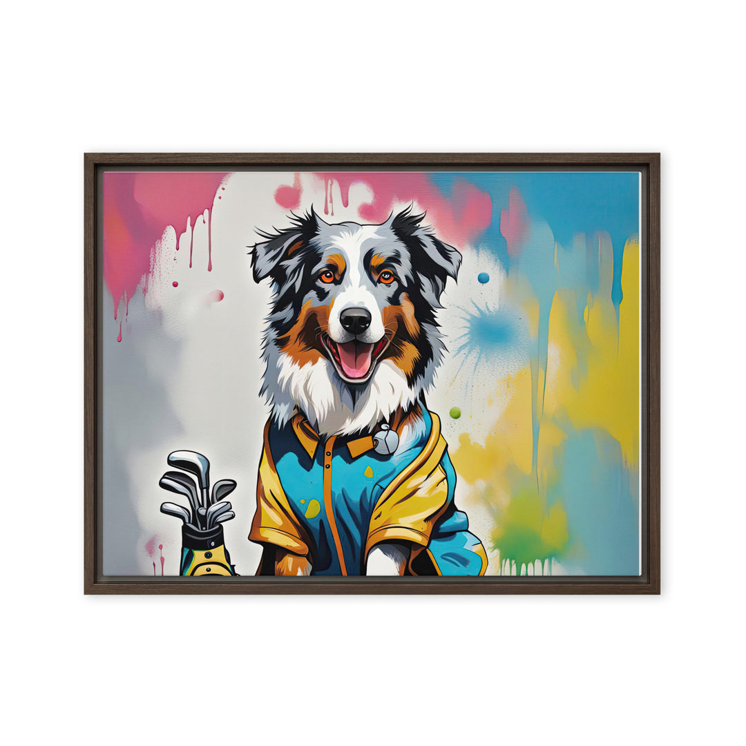 Australian Shepherd Golfer- Framed canvas v3