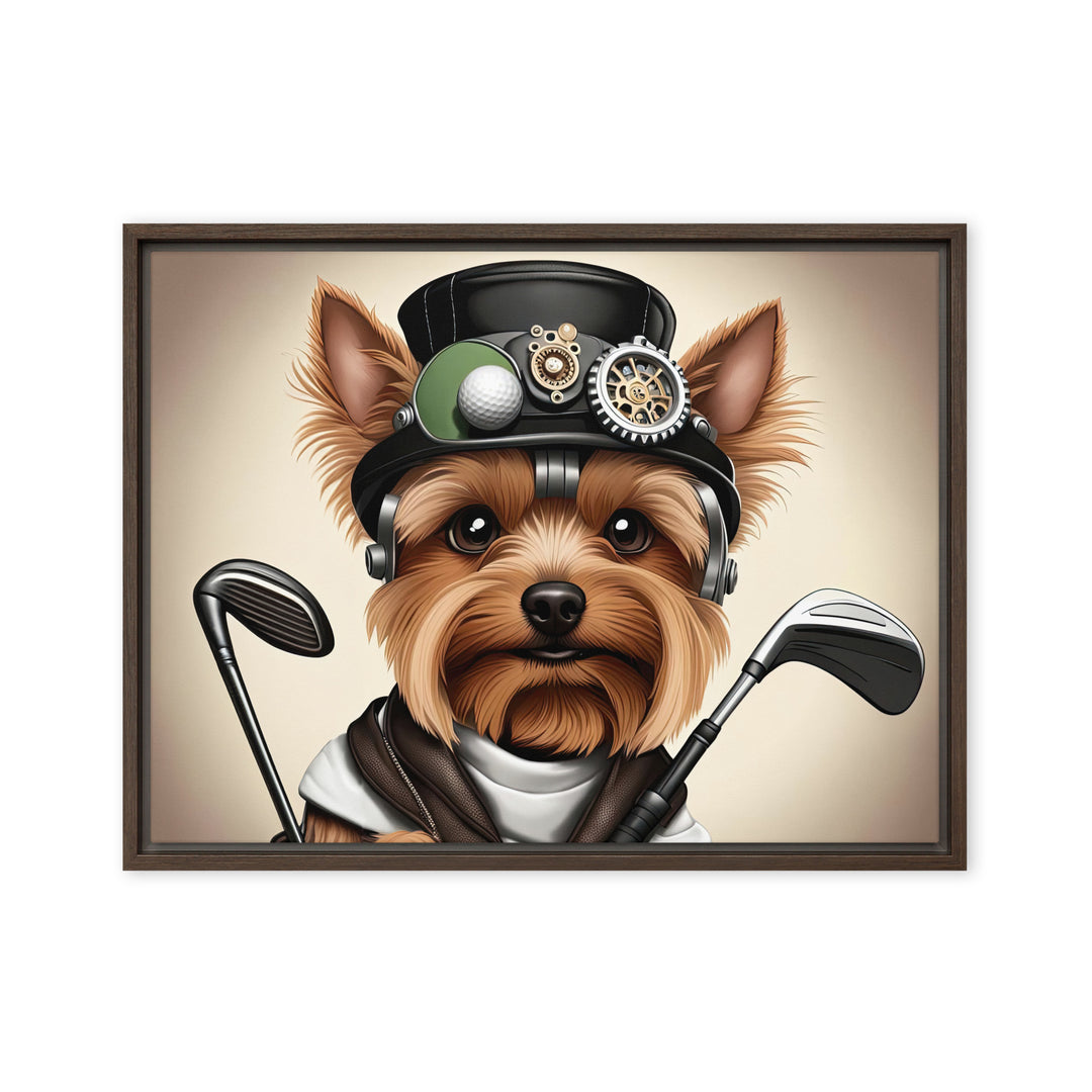 Yorkshire Terrier Golfer- Framed canvas v3