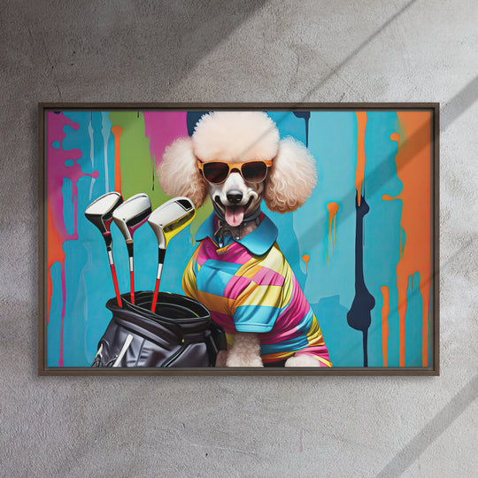 Poodle Golfer- Framed canvas v4