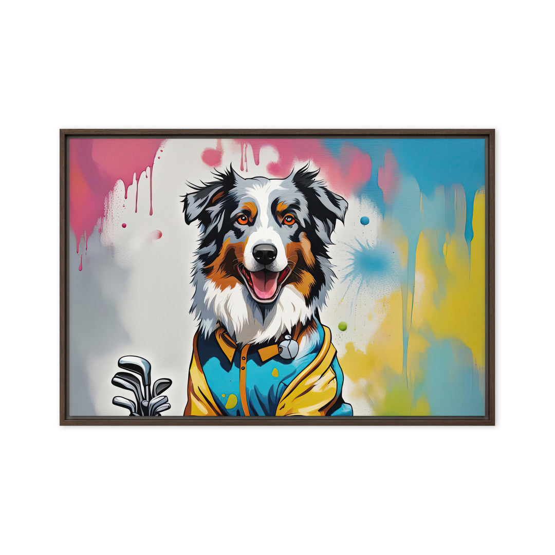 Australian Shepherd Golfer- Framed canvas v3