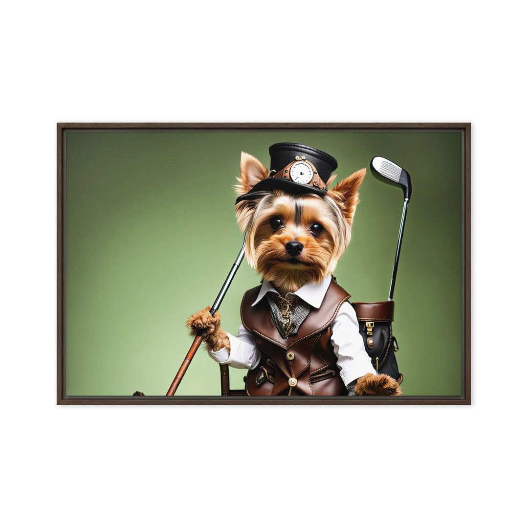 Yorkshire Terrier Golfer- Framed canvas v4