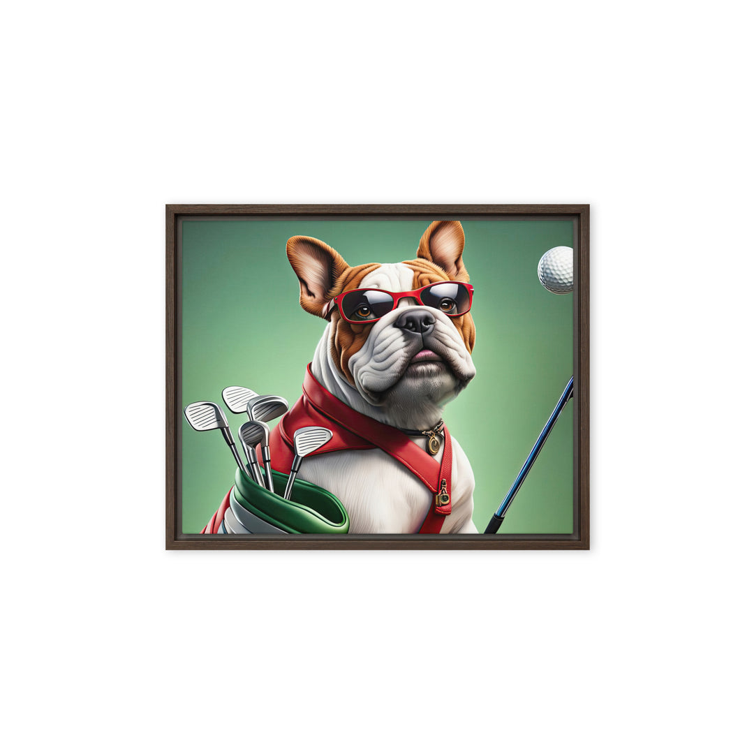 Bulldog Golfer- Framed canvas