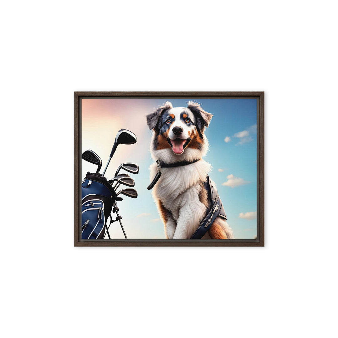 Australian Shepherd Golfer- Framed canvas