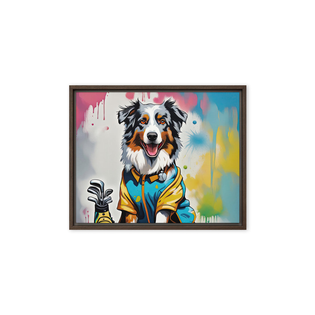 Australian Shepherd Golfer- Framed canvas v3