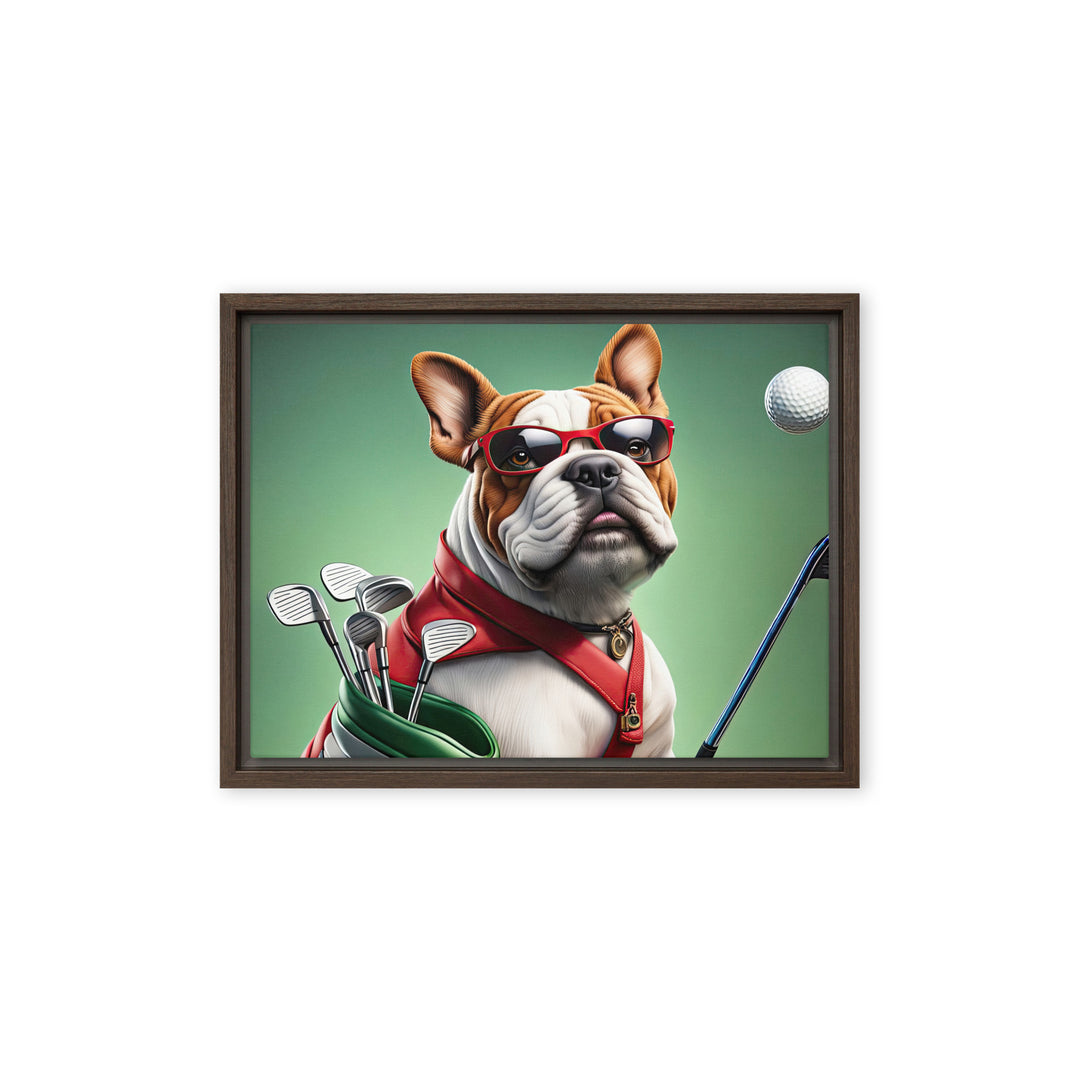 Bulldog Golfer- Framed canvas