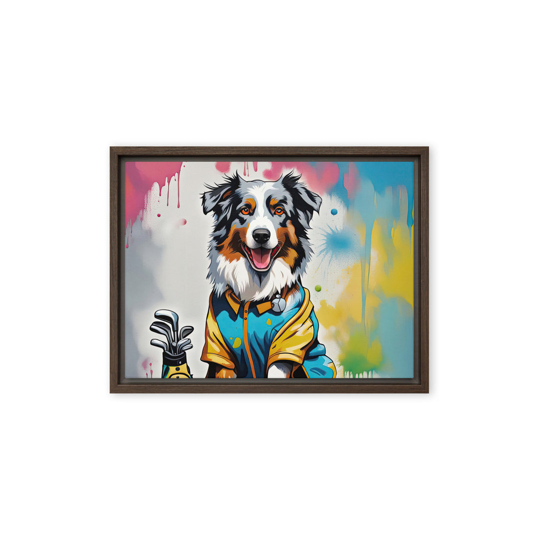 Australian Shepherd Golfer- Framed canvas v3