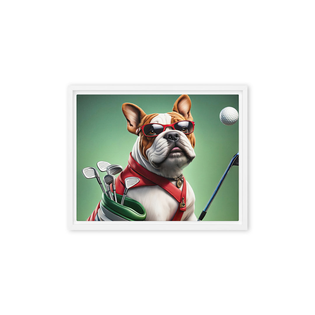 Bulldog Golfer- Framed canvas