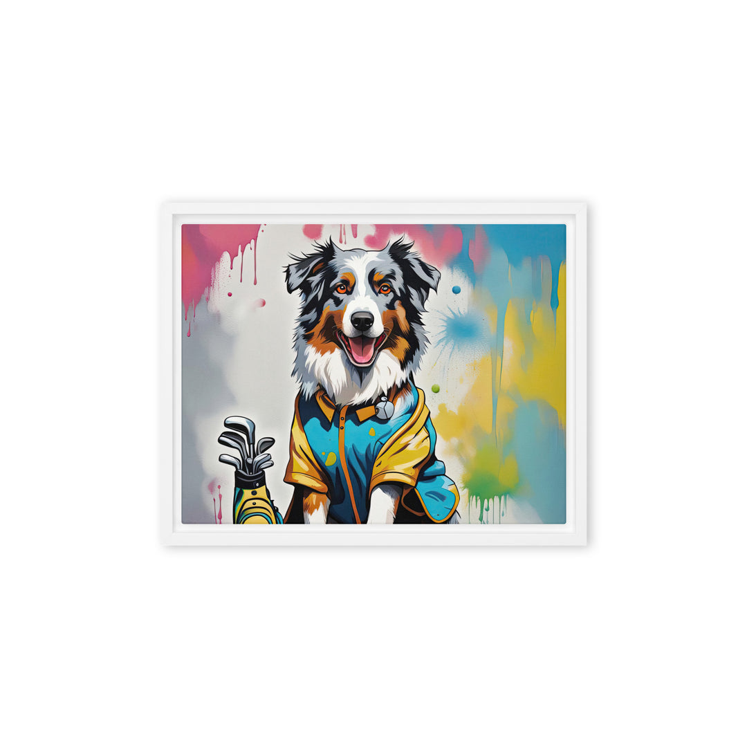 Australian Shepherd Golfer- Framed canvas v3