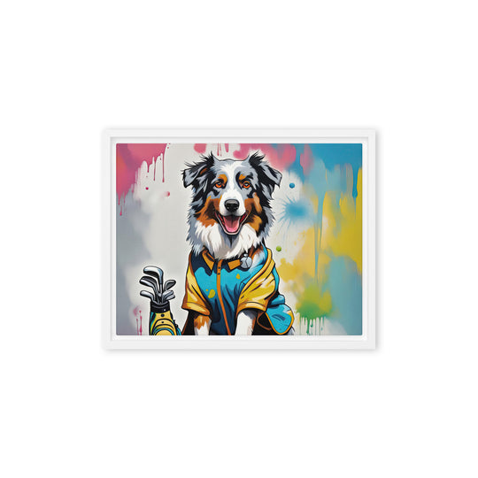 Australian Shepherd Golfer- Framed canvas v3