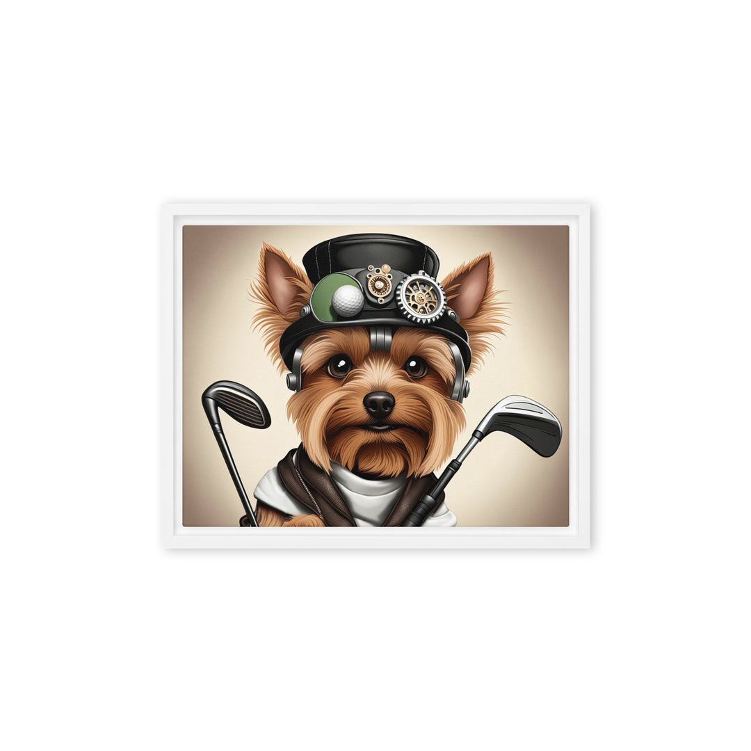 Yorkshire Terrier Golfer- Framed canvas v3